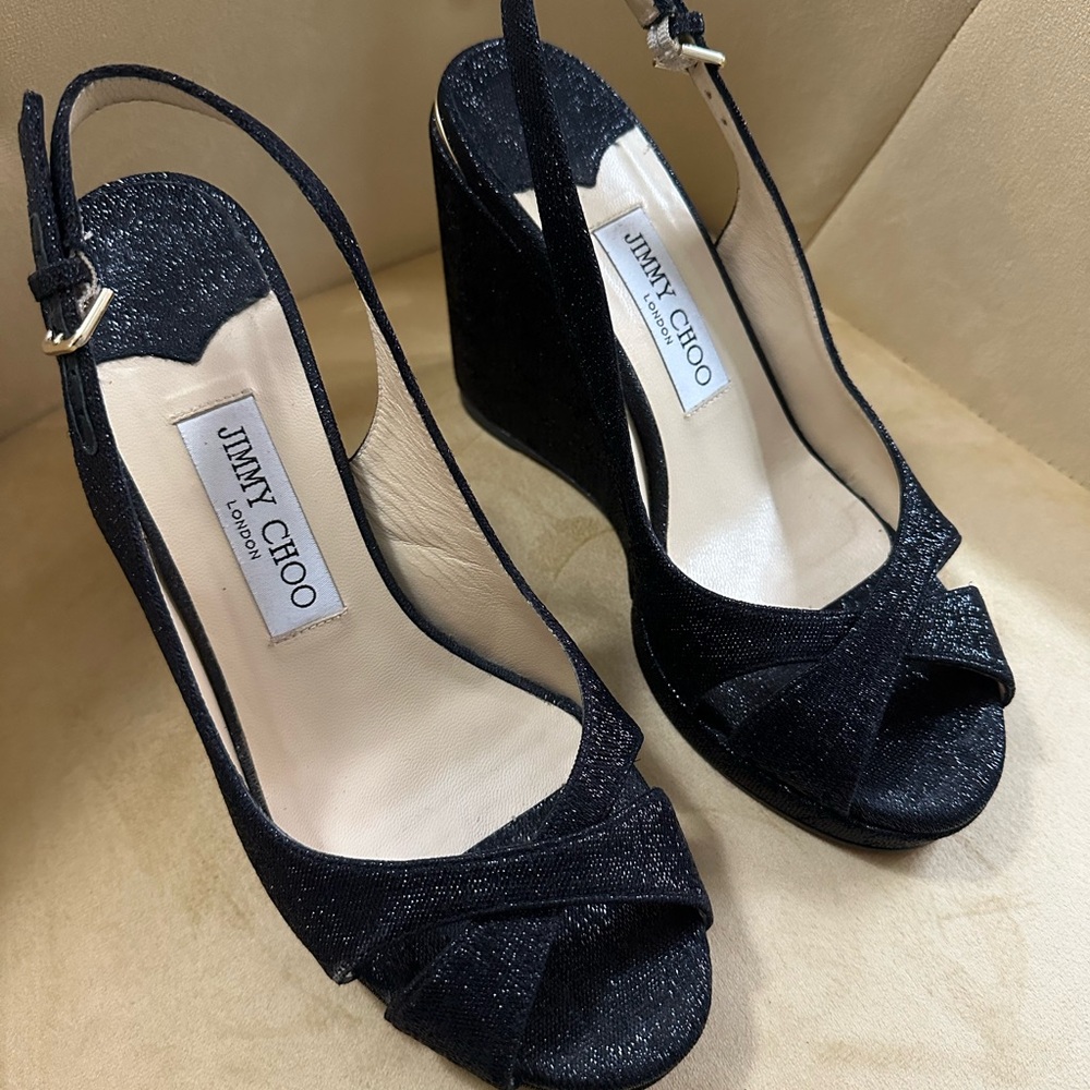 Jimmy Choo Black Wedge Sandals